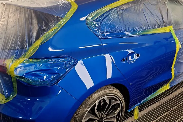 Rear quarter and door refinished in blue at NG Crash Repairs, Finglas