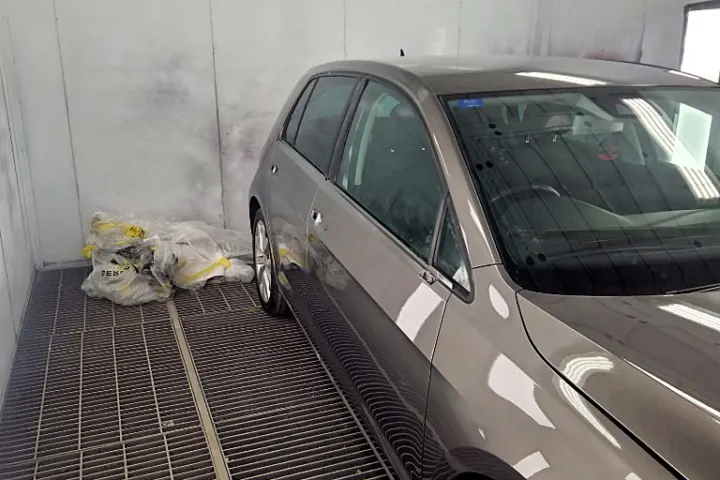Finished side panels in the booth at NG Crash Repairs, Finglas