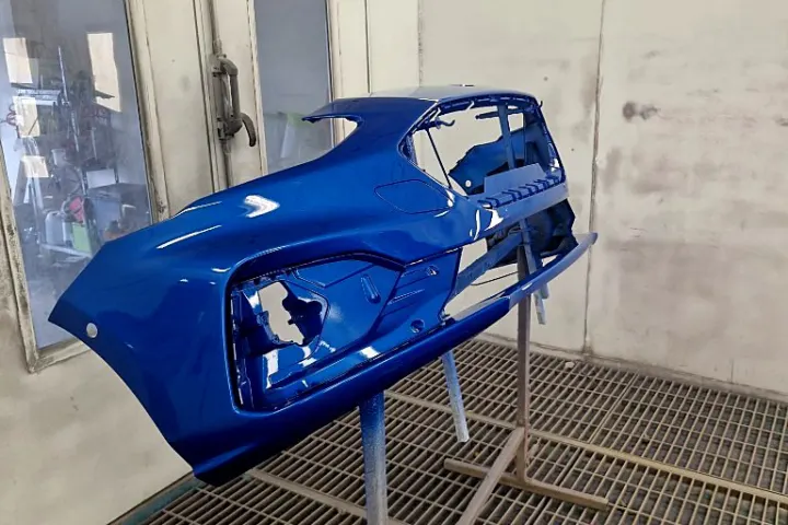 Bumper painted on the stand at NG Crash Repairs, Finglas