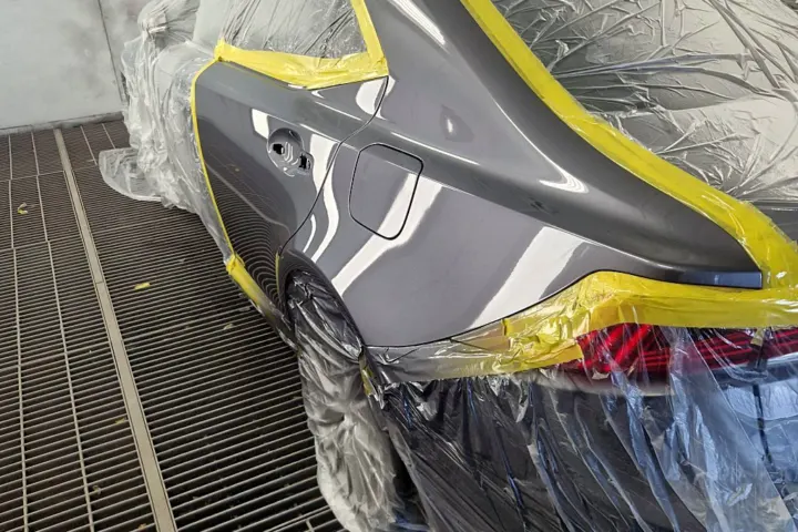 Grey rear quarter after painting at NG Crash Repairs, Finglas