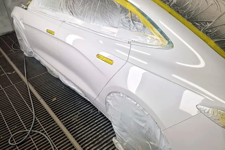 White side panels after painting at NG Crash Repairs, Finglas