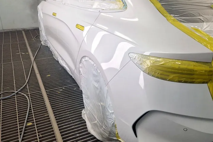White rear quarter and bumper at NG Crash Repairs, Finglas