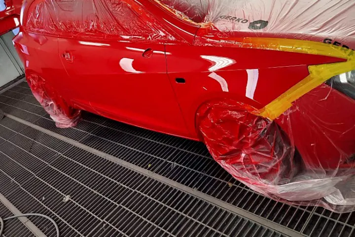 Red side panels after painting at NG Crash Repairs, Finglas