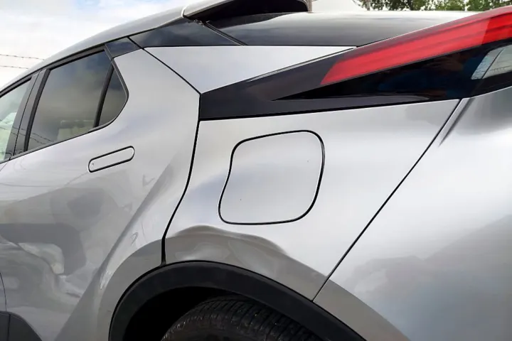 Dented rear quarter before repair at NG Crash Repairs, Finglas