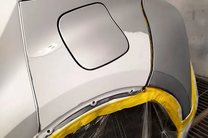 Silver quarter panel after painting at NG Crash Repairs, Finglas