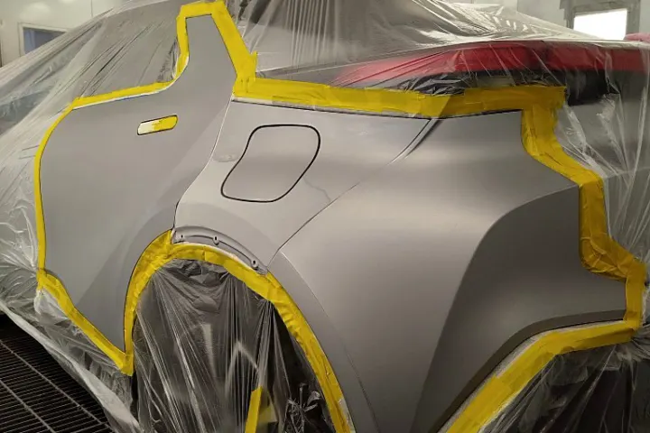 Rear end masked for paint at NG Crash Repairs, Finglas