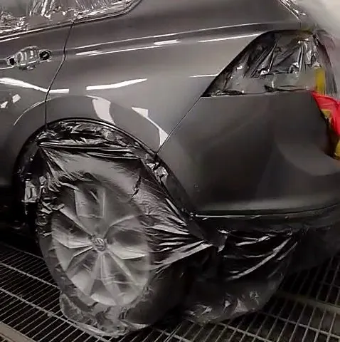 Rear quarter masked for paint at NG Crash Repairs, Finglas