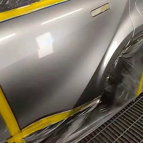 Silver panels in the spray booth at NG Crash Repairs, Finglas